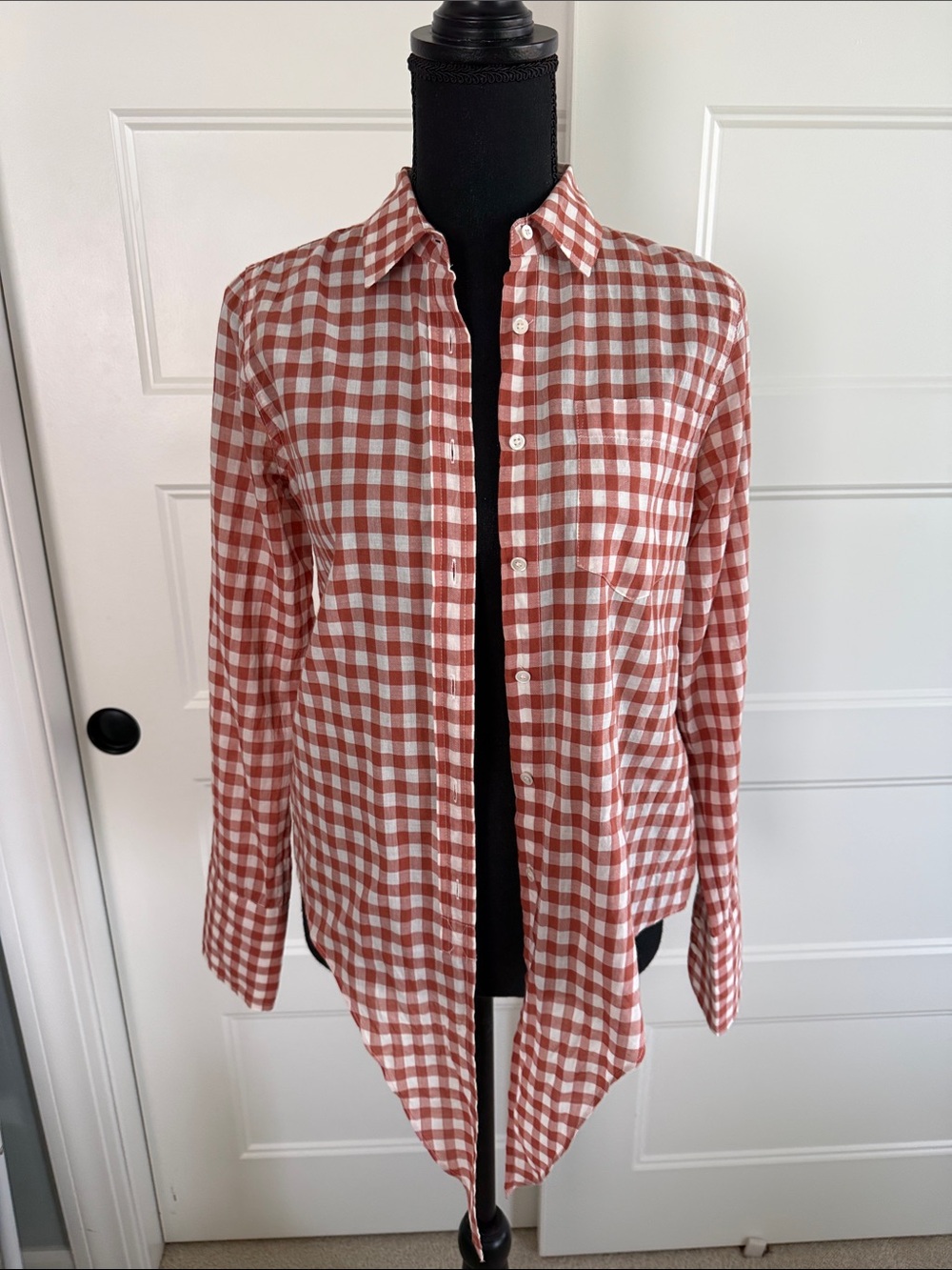 J. Crew Rust and White Gingham Button-Down Shirt